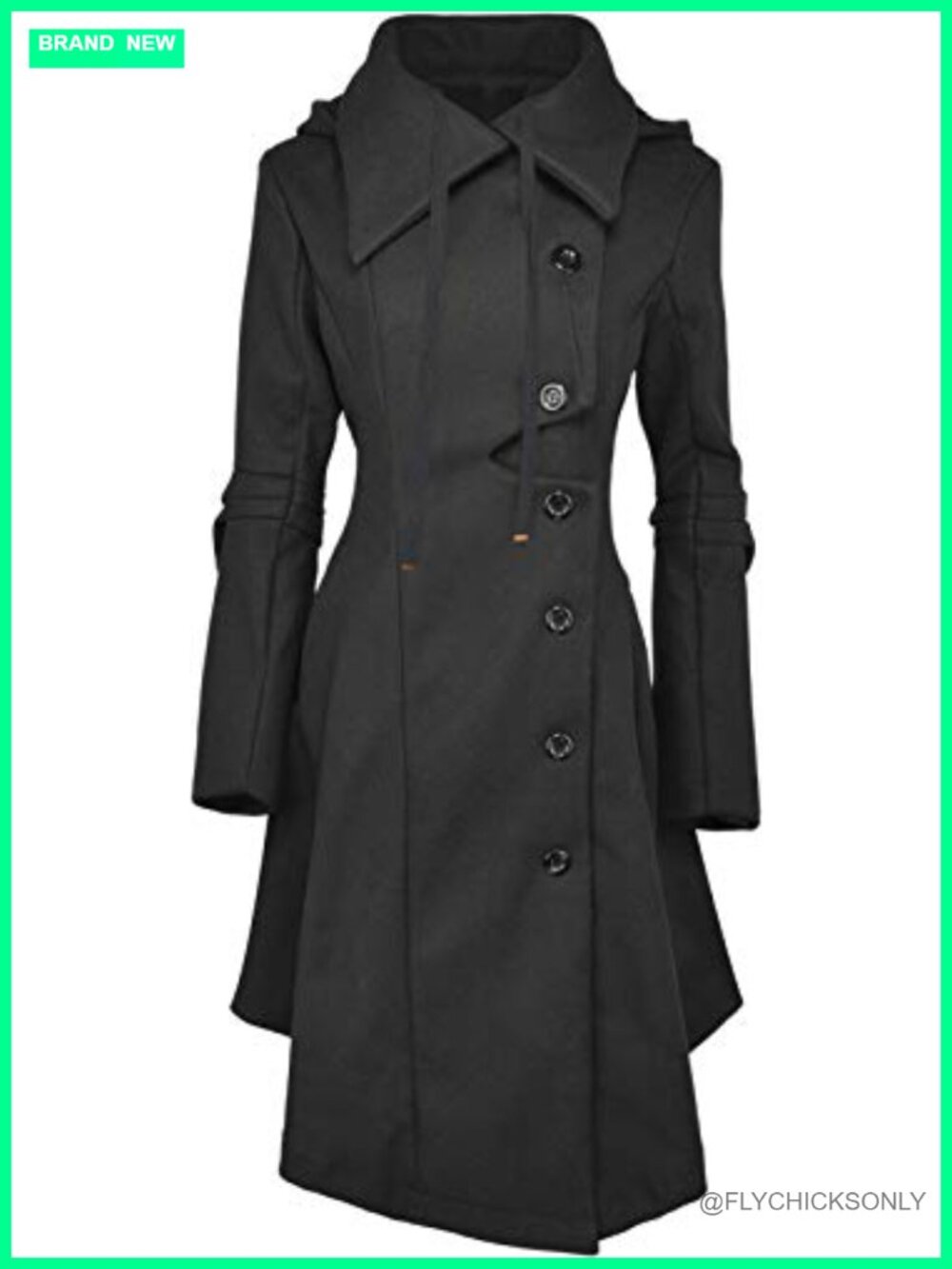 Long Trench Pea Coat Women Winter Hooded Goth Victorian Overcoat